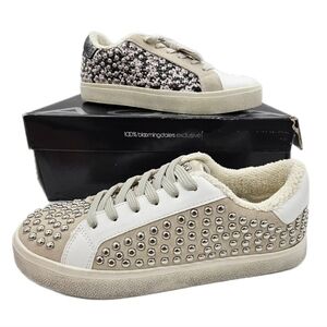 Aqua Womens Tess Sneakers Lace Up Embellished Round Toe Low Top White Multi 7.5